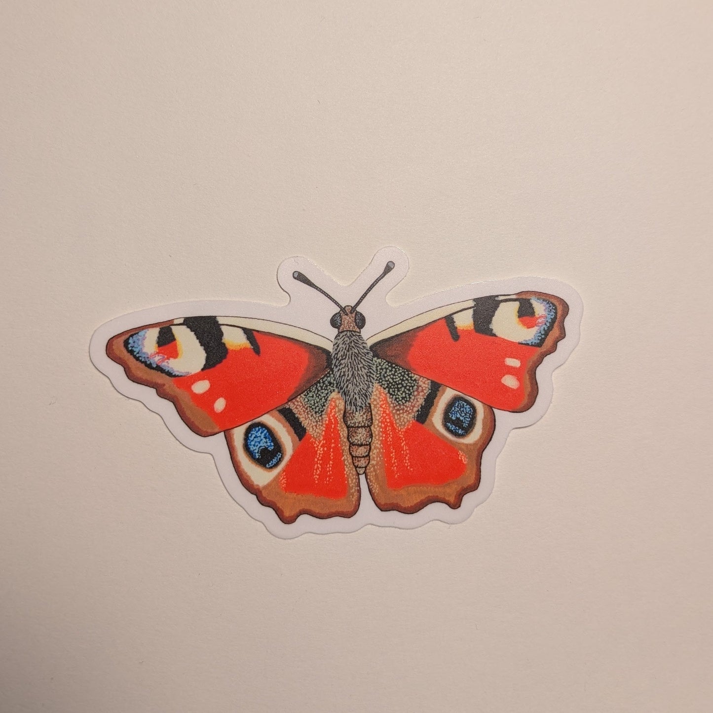 Peacock butterfly sticker on white background