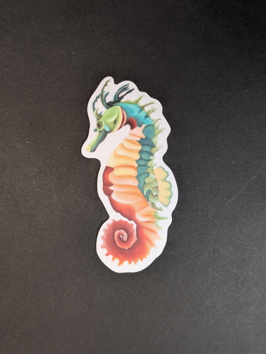 Colorful seahorse sticker on a black background